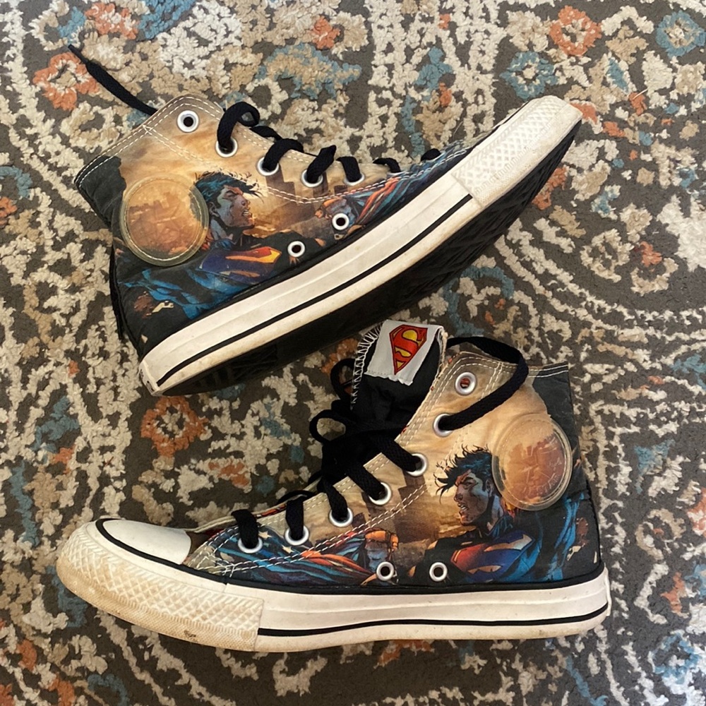 Unisex Converse All Star Superman High Top Sneakers DC Shoes 💙🖤Womens 8 Mens 6🖤💙